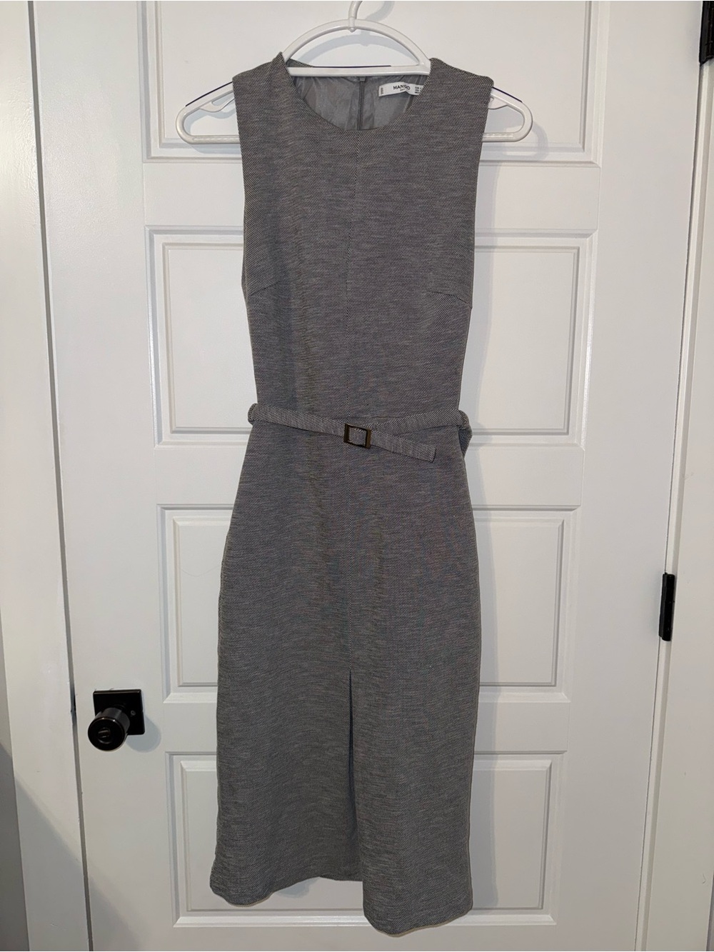 Mango Gray Sleeveless Midi Dress with Belt